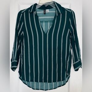 H&M Green and White Striped Blouse